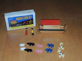 Vintage Shackman Miniature Wooden Noah’s Ark Play Set Toy W/ Box Made In Japan