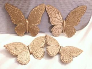 Set Of 4 Vintage Homco Home Interior Gold Butterfly/ Butterflies 7040 7041 Wall