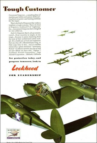 1942 Ww2 Ad Lockheed Aircraft,  P - 38s In Formation,  Air Mail Is Coming 100519