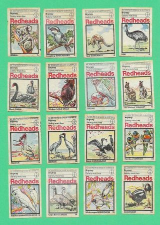 Australian Matchbox Labels - Complete Set Of Fauna (birds & Animals) 1974