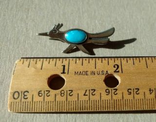 Vintage Southwestern Sterling Silver Turquoise Roadrunner Pin Brooch 3