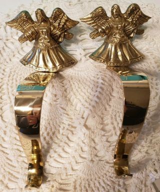Vintage Kurt Adler Brass Angel Christmas Stocking Hangers