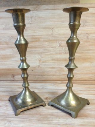 Vintage Pair Solid Brass Candlestick Candle Holders Square Base
