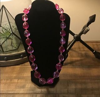 Vintage Pink Lucite Bead Necklace 2
