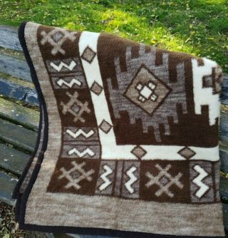 Vintage Biederlack Blanket Aztec Southwestern Design Shades Of Brown 76 X 50