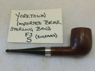 Yorktown Imported Briar Vtg Estate Smoking Pipe W/ Sterling Silver Band Billiard
