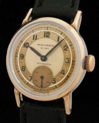 Gorgeous Vintage Movado Sport Art Deco 14k Rose Gold & Steel Borgel Case Watch