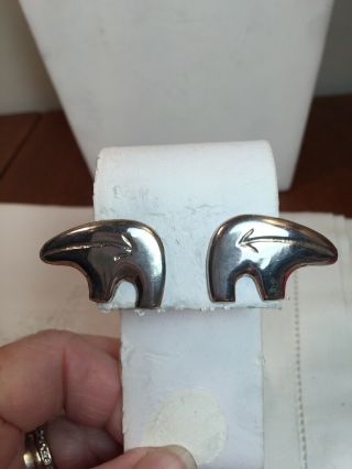 Vtg Native American Solid Sterling Silver 925 Bear Pierced Earrings 8.  4 Grams
