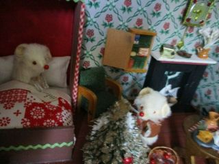 Vintage Diorama Shadowbox Real Fur Mice from Germany,  Folk Art,  Christmas Scene 3