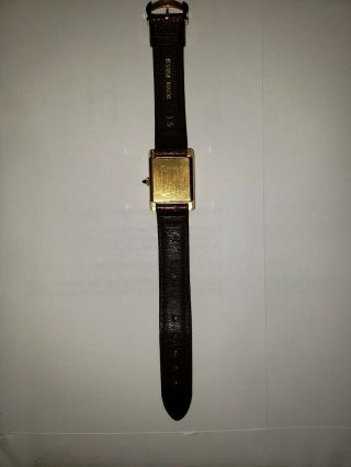 Vintage Cartier Gold Plated Tank Watch Women Mechanical Black Deco 3