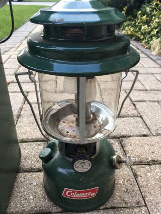 Vintage Green Coleman 1970’s 220j Lantern With Metal Carrying Case Vgc "