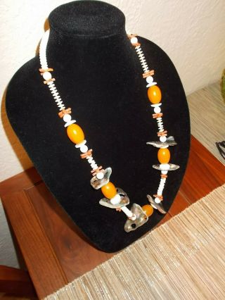 Vintage Miriam Haskell Bakelite Bead Mother Of Pearl Shell Mid Century Necklace