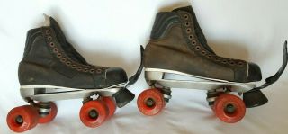 Vintage Black Oak St.  Roller Derby Style Quad Roll Skates w/ Red Krypto Wheels 2