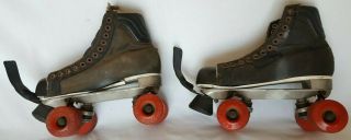 Vintage Black Oak St.  Roller Derby Style Quad Roll Skates w/ Red Krypto Wheels 3