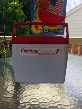Vintage Coleman Personal 8 5272 Red/white Red Handle Cooler Ice Chest Lunch Box