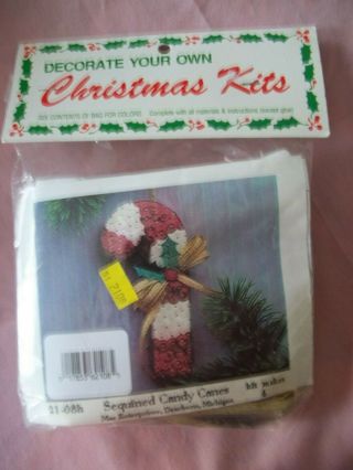 Vintage Merri Mac Christmas Ornament Kit,  Sequined Candy Canes,  Makes 4