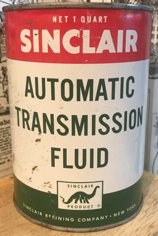 Vintage Sinclair Automatic Transmission Fluid - 1 Quart Metal Can With Dinosaur