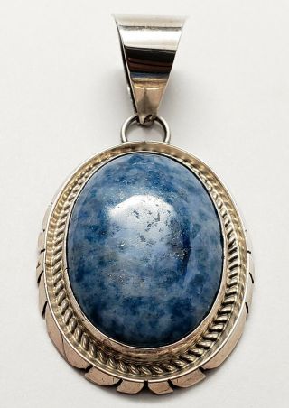 Vintage Navajo Signed E.  Etsitty Sterling Silver Blue Turquoise Pendant 2