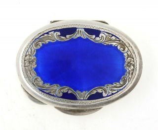 Vintage Sterling Silver Pill Or Snuff Box W/ Blue Enamel Italy.  925