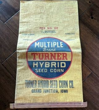 Vintage Turner Hybrid Seed Corn Bag,  Grand Junction,  Iowa 1/2 Bushel