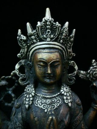 Rare Vintage Chinese Tibetan Bronze 4 Arms " Guanyin " Buddha Statue Sculpture