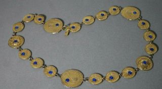 Vintage Pauline Rader Roman Coin Revival Blue Lapis Lazuli Color Bead Necklace 2