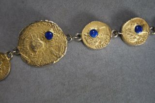 Vintage Pauline Rader Roman Coin Revival Blue Lapis Lazuli Color Bead Necklace 3
