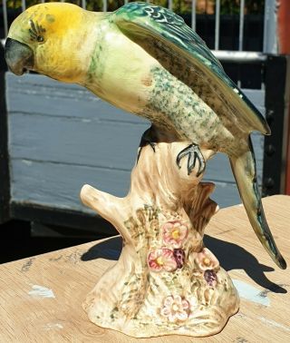 Vintage Beswick England Porcelain Yellow Green Parrot Bird Figurine Xlnt Cond