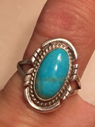 Vintage Sterling Silver Oval Shape Cerrillos Turquoise Ring Southwest Size 6.  5