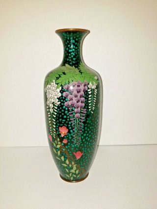 Vintage 12 " Japanese Ginbari Cloisonne Vase With Wisteria 590