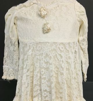 Vintage Ivory Large Doll White Gown Dress With Lace Bodice & Silk Ruffles 2