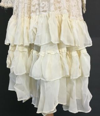 Vintage Ivory Large Doll White Gown Dress With Lace Bodice & Silk Ruffles 3