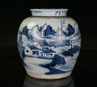 Large Antique Chinese Blue And White Porcelain Ginger Jar And Lid 18th C Qing