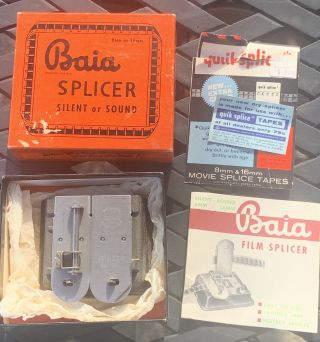 Vtg Baia 8mm 16mm Film Splicer Silent Sound Box Instructions & Quik Splice Tape