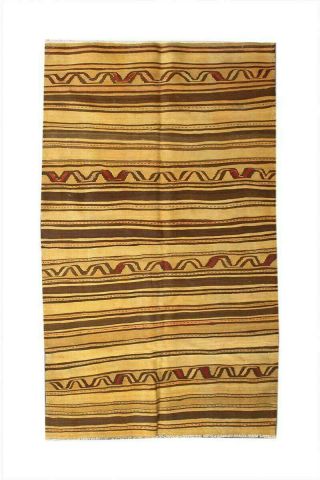 4x9 Vintage Oriental Wool Handmade Traditional Carpet Striped Area Kilim Rug