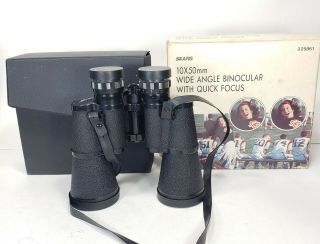 Sears Vintage Wide Angle Binoculars 10x50mm With Case 367ft At 1000yds Black