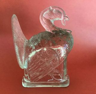 Vintage Clear Glass Turkey Candy Container Unusual Shape Thanksgiving W/chip