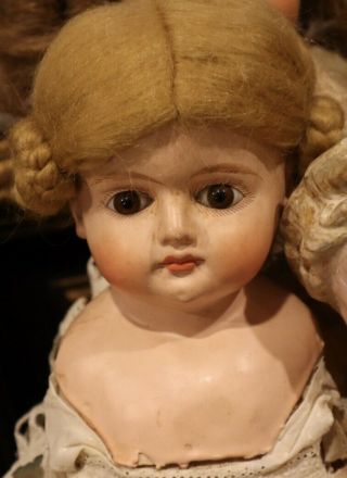 25 " Antique C1870 German Paper Mache Glass Eyed Doll W/mohair Wig