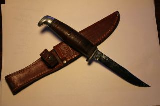 Old Vtg Case Xx 3 Fin Hunting Fixed Blade Knife Blade Leather Handle W/sheath