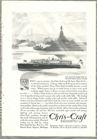 1930 Chris - Craft Advertisement,  34 - Ft Cruiser,  Chris Craft Wooden Motorboat