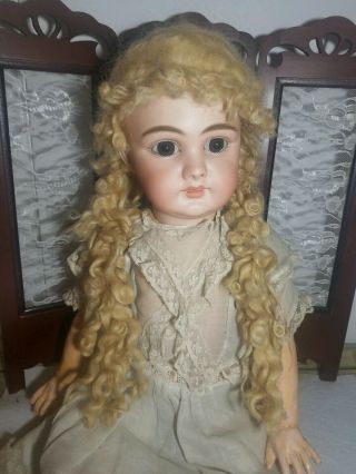 Vintage French Long Blonde Mohair Curls Wig For Antique Doll Bjd Sz 14