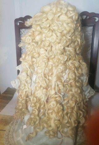 Vintage French Long Blonde Mohair Curls Wig for Antique Doll BJD Sz 14 2
