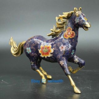Rare Old Tibet Handmade Cloisonne Purple Horse Statue