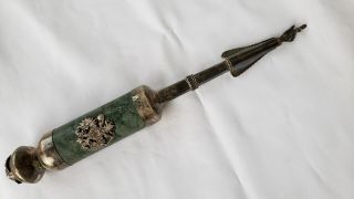 Antique Imperial Russian Jewish Silver Torah Pointer Malachite Marked 1896 " 84 "