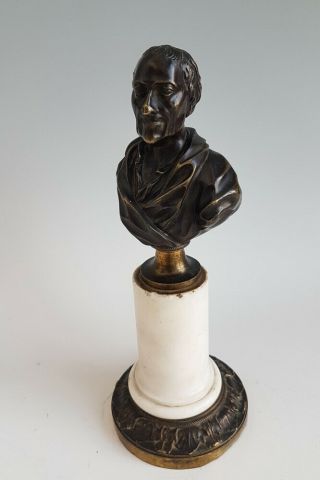 19th Century French Bronze Bust Of Voltaire On Marble Cylindrical Plinth