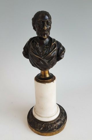 19th Century French Bronze bust of Voltaire on marble cylindrical plinth 2