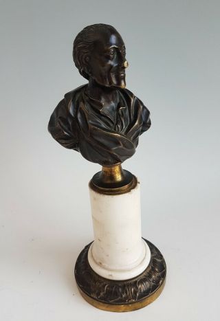 19th Century French Bronze bust of Voltaire on marble cylindrical plinth 3
