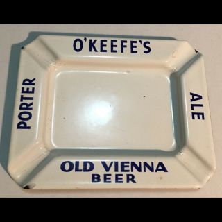 Orig Vintage Porcelain On Metal Okeefes Old Vienna Beer Advertising Bar Ashtray