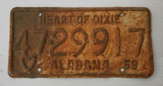 Old Vintage 1959 Car Auto Vehicle License Plate Alabama 47 - 29917 Heart Of Dixie