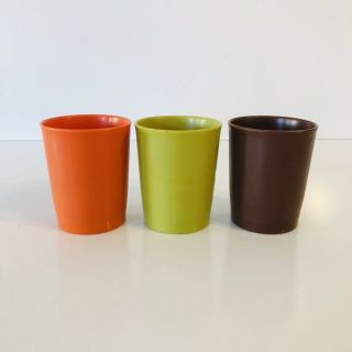 Vintage Tupperware Small 6 Oz Cups - Set Of 3 Green Brown Orange
